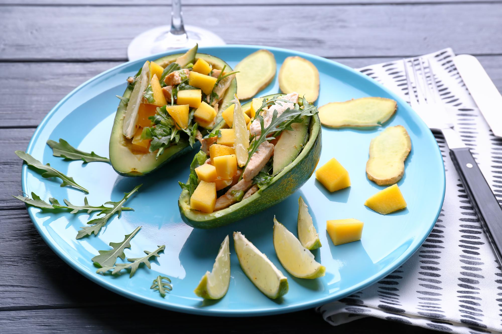 Fresh mango, calamansi, coconut, aubergine and leafy greens